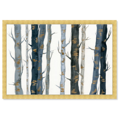 Paysage bleu et blanc et arbres de la nature - peinture encadrée