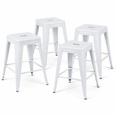 Ensemble de 4 tabourets de bar de 24 po à hauteur de comptoir, tabourets de bar en métal sans dossier, non empilables, détachables et faciles à assembler, pour un îlot de cuisine / bar / café / salle à manger (blanc)