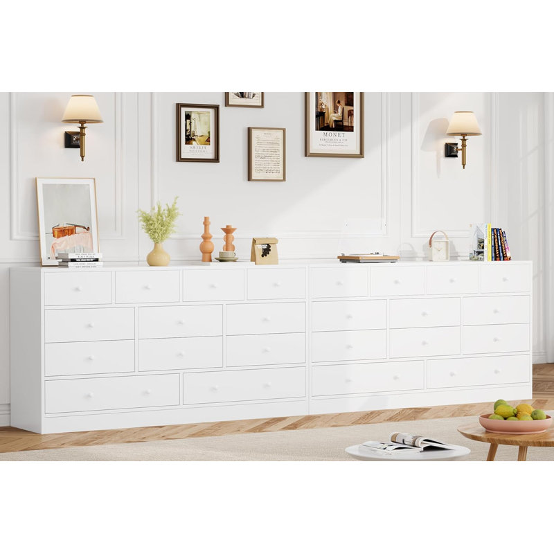 Commode 12 tiroirs 61 "en bois avec prise de courant, ‎Blanc