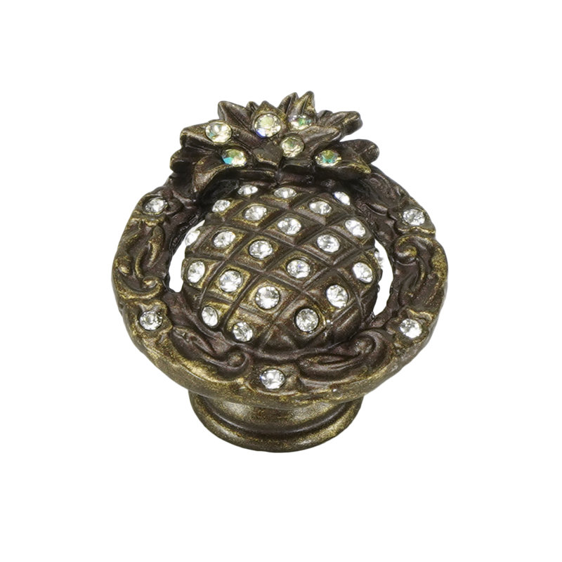 Poignée ananas tropical décorée de cristaux Swarovski en laiton antique, Laiton antique