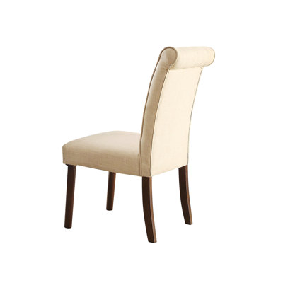 Set Of 2 Gasha Beige Linen Side Chairs With Walnut Finish, Modern Dining Or Accent Chairs