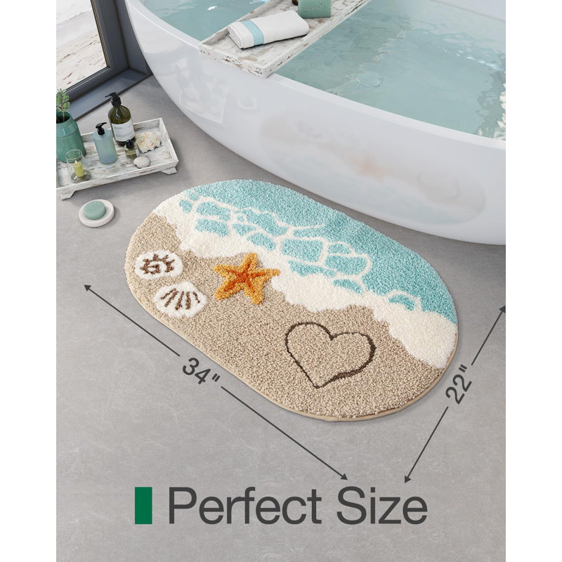 Ensemble 2 pièces de tapis de salle de bain de plage, tapis de bain antidérapant, absorbant ultra doux, à séchage rapide, tapis de bain à thème océan avec coquille d'étoile de mer pour plancher de douche, décor de cuisine, chambre d'enfant