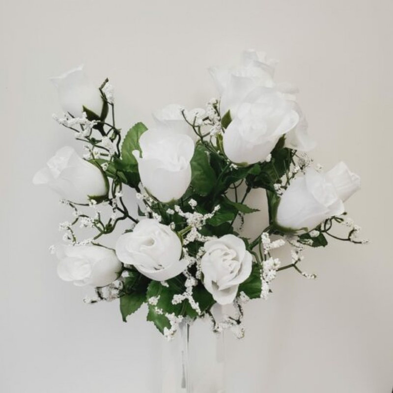 Fleurs artificielles crème et jaune, H 14 po x l 9 po x P 9 po, Blanc