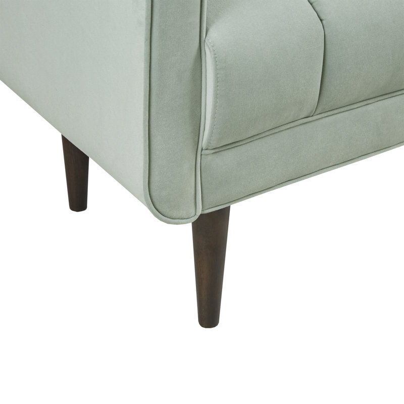 Pistachio Green Velvet Upholstered Channel Bench with Dark Wood Legs