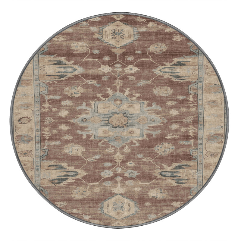 Machine Washable Overdyed Gray Area Rug, Round 4'