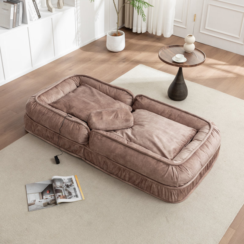 Upholstered People Bed - 5-Position Adjustable Bean Bag Floor Sofa With Massage Pillows And 2 Soft Pillows, Brown