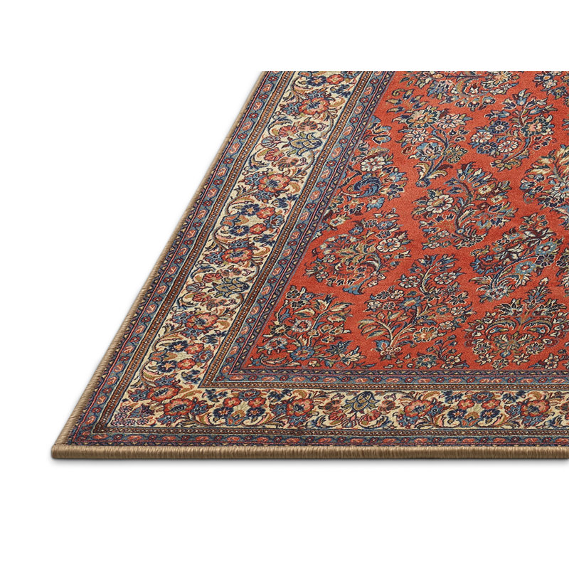 Tapis mauve/orange traditionnel Joannie, Rectangle 5 pi x 7 pi