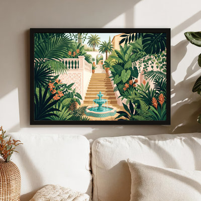Art mural sur toile noir encadré pour le salon, la chambre à coucher, le bureau ou le vestibule - Décoration murale décorative avec jardin tropical