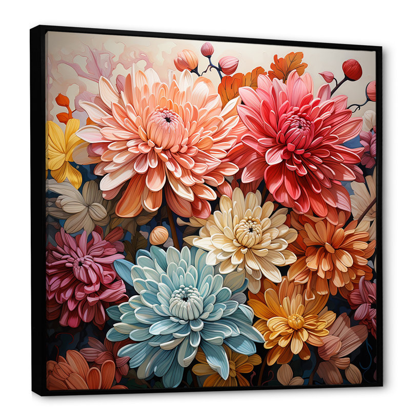 " Soft Elegance Mums Flowers I ", Black Floater Framed, 36" H x 36" W x 1.5" D