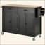 Chariot pour îlot de cuisine avec plateau en bois massif et roues verrouillables, largeur de 54,3 pouces, armoire à 4 portes et deux tiroirs, support à épices, porte-serviettes (noir)-2009186276