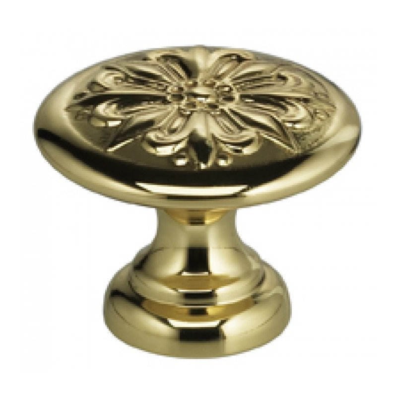 Ornate Mushroom Knob, Polished Brass, 1.56" H x 1.56" W x 1.19" D