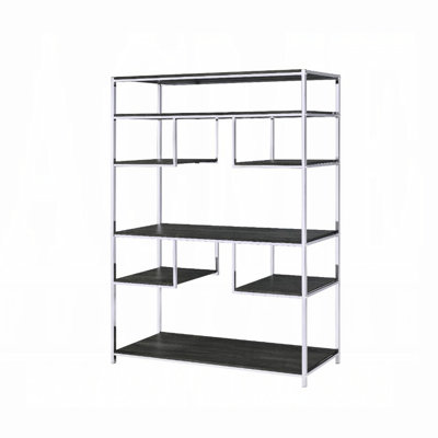 8-shelf Bookshelf In Rustic Grey Oak And - Modern Geometric Shelf Organizer, Metal Frame, Adjustable Wooden Shelves & Book Rack, Geometrically Dynamic