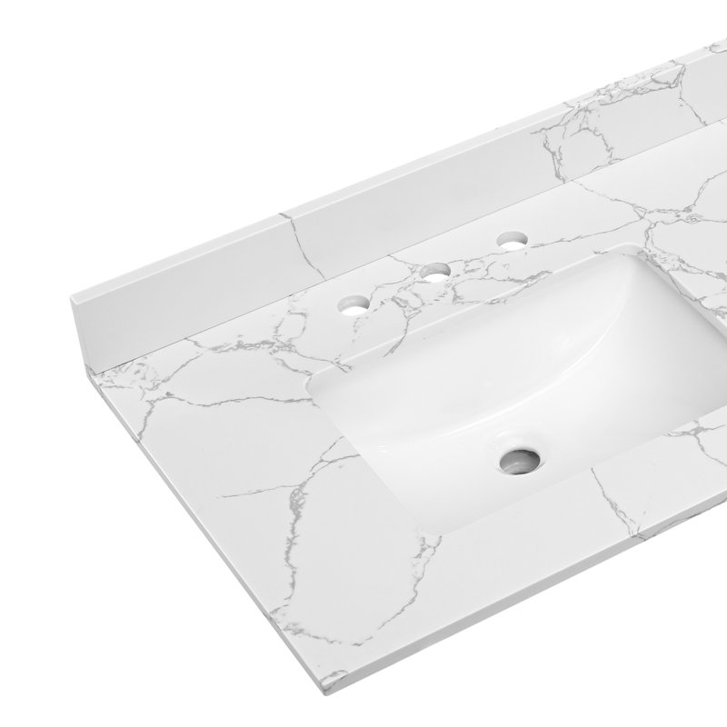 61"Engineered Marble Bathroom Vanity Top With Double Sinks