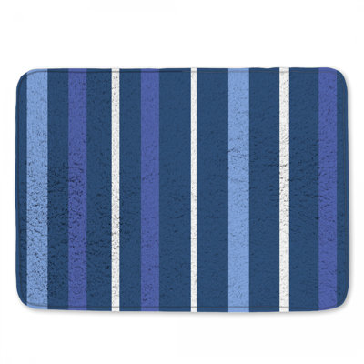 Tapis de bain bleu à rayures verticales