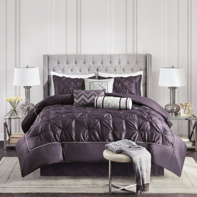 Édredon prune pour très grand lit - 7 pièces avec décoration de chambre élégante