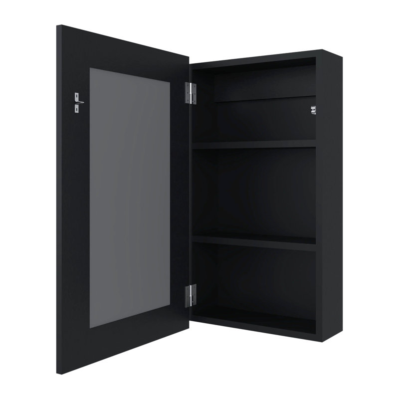 Armoire à pharmacie noire pour salle de bain avec miroir et trois niveaux de rangement, Noir