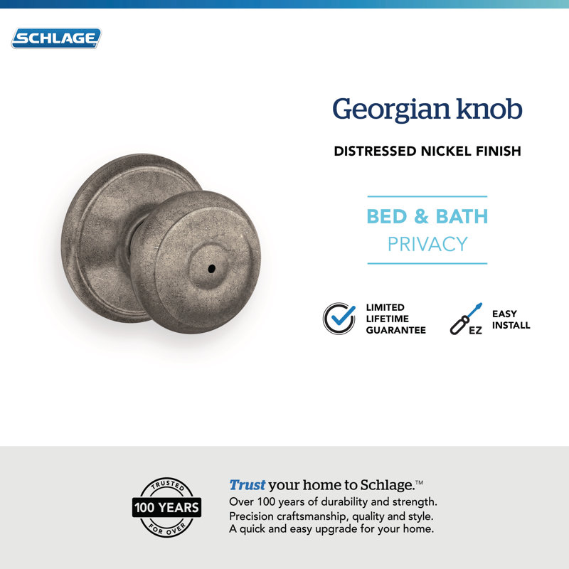 Georgian Privacy Knob Bed and Bath Lock, Distressed Nickel