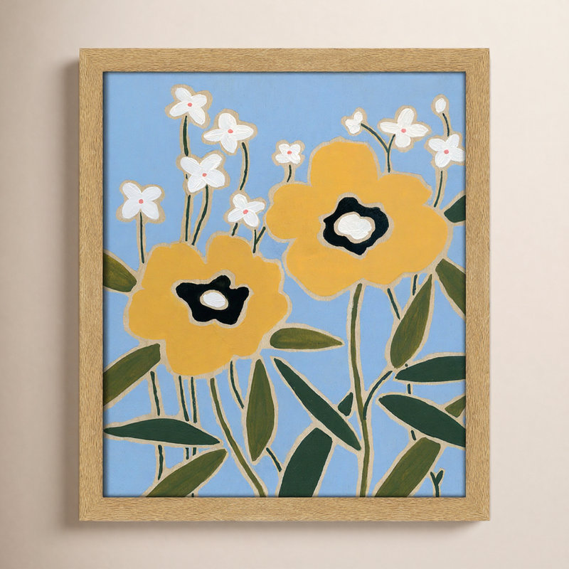 «Woodblock Floral II» par - Impression de cadre photo simple, H 15 po x l 13 po x P 1,25 po, Encadré naturel