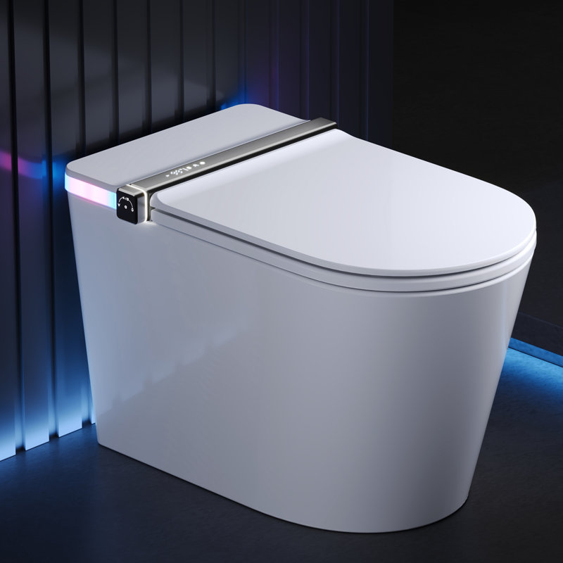 DeerValley Smart Toilet With Bidet: Kids Mode, Foam Shield, Built-in Tank & Pump for Low Pressure, 17.5" ADA Height and LED Display in White