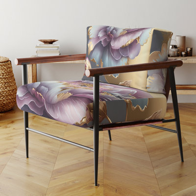 Brierly - Chaise avec accoudoirs rembourrée à motif floral - Métal mauve et doré