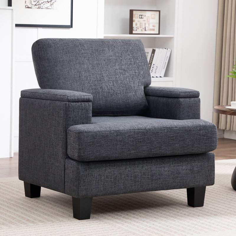 Fauteuil rembourré avec rangement intérieur pour accoudoirs, Gris foncé