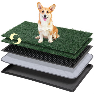 Toilette pour chien avec bac à litière et grand bac à litière pour chien 30,1 po x 20,3 po avec 2 x gazon artificiel pour chien avec bord ourlé, coussins pour chien