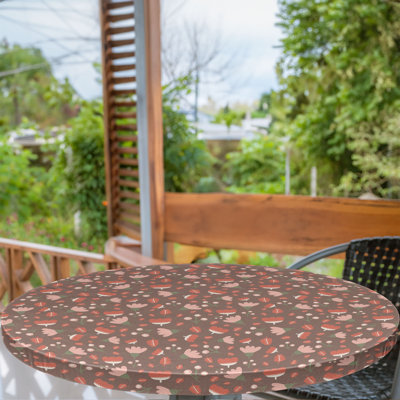 Wrought Studio™ Botanical Fitted Round Tablecloth 40"- 44" Diameter Pale Chocolate and Multicolor