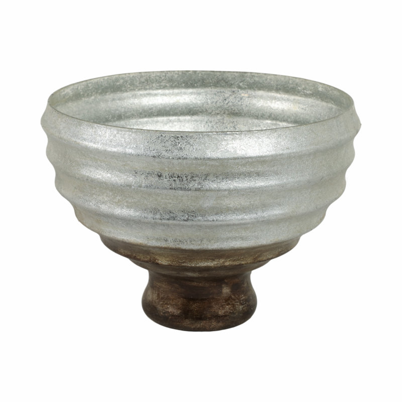 Handmade Glass Decorative Bowl, 9" H x 12" W x 12" D, Champagne Silver
