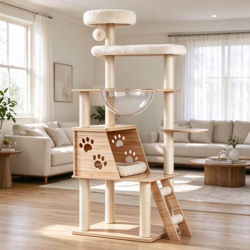 Tour pour arbre à chat à plusieurs niveaux avec poteaux à griffer en sisal et échelle d'escalade pour chat