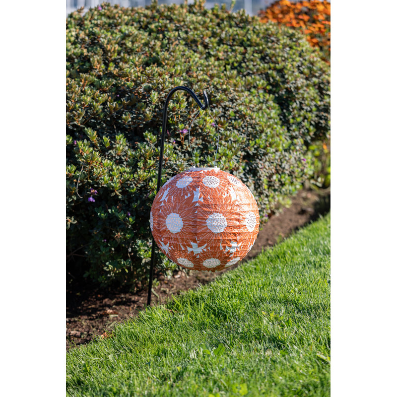 Stella Sunflower Print 12" Globe Solar Lantern - Persimmon, Orange