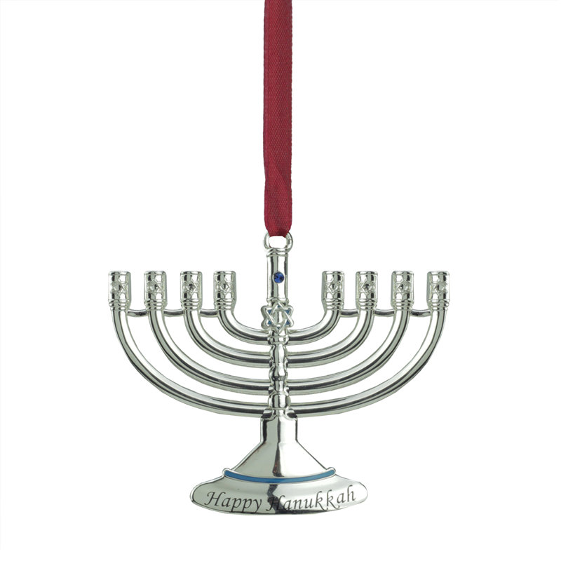 3.25" Blue and Silver Hanging Hanukkah Menorah Ornament