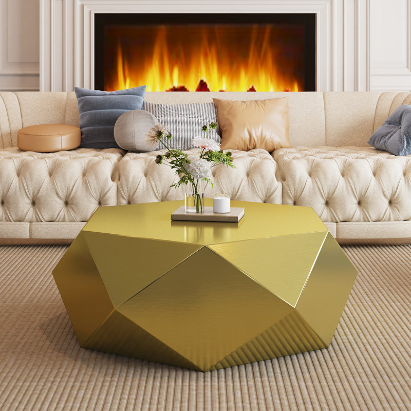 Table basse hexagonale moderne en acier inoxydable, aucun assemblage requis, parfaite pour le salon et le bureau, Gold
