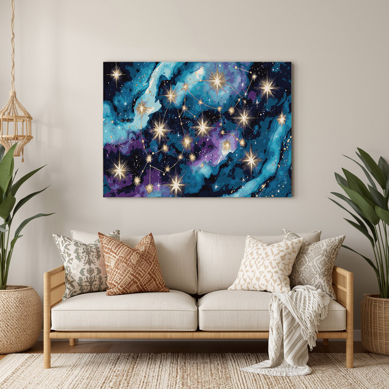 Space Zodiac constellations Blue Metal Wall Art