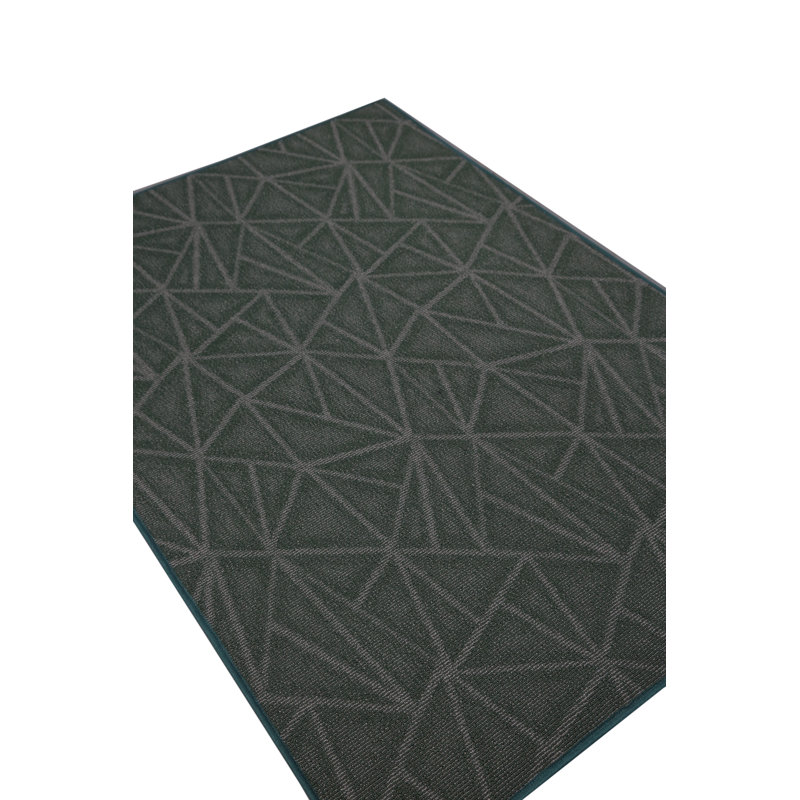 Tapis géométrique intérieur / extérieur vert, Rectangulaire 12 pi x 17 pi