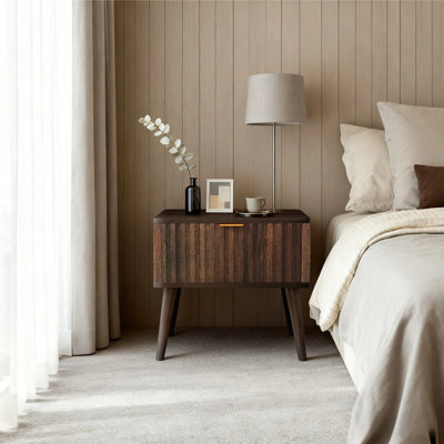 Mid-Century Nightstand With Gold Handle, Compact Bedside Table With Drawer & Solid Wood Legs For Small Spaces by George Oliver