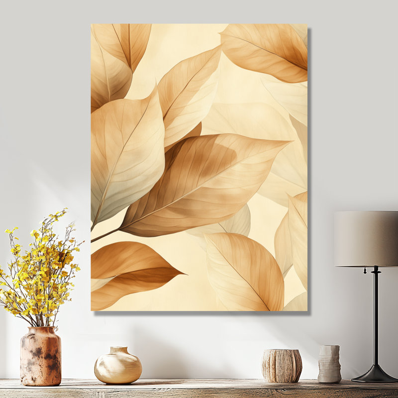 «Autumn Layers Of Leaves I», art mural en métal feuillage brun, feuilles, L 30 po x H 40 po