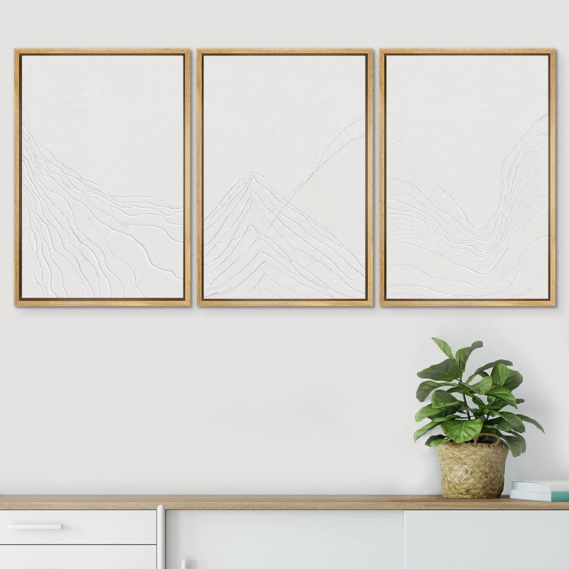 Paysage minimaliste «chaîne de montagnes minimaliste, paysage abstrait, œuvre d'art neutre, art mural encadré 3 pièces - impression numérique sur toile giclée»