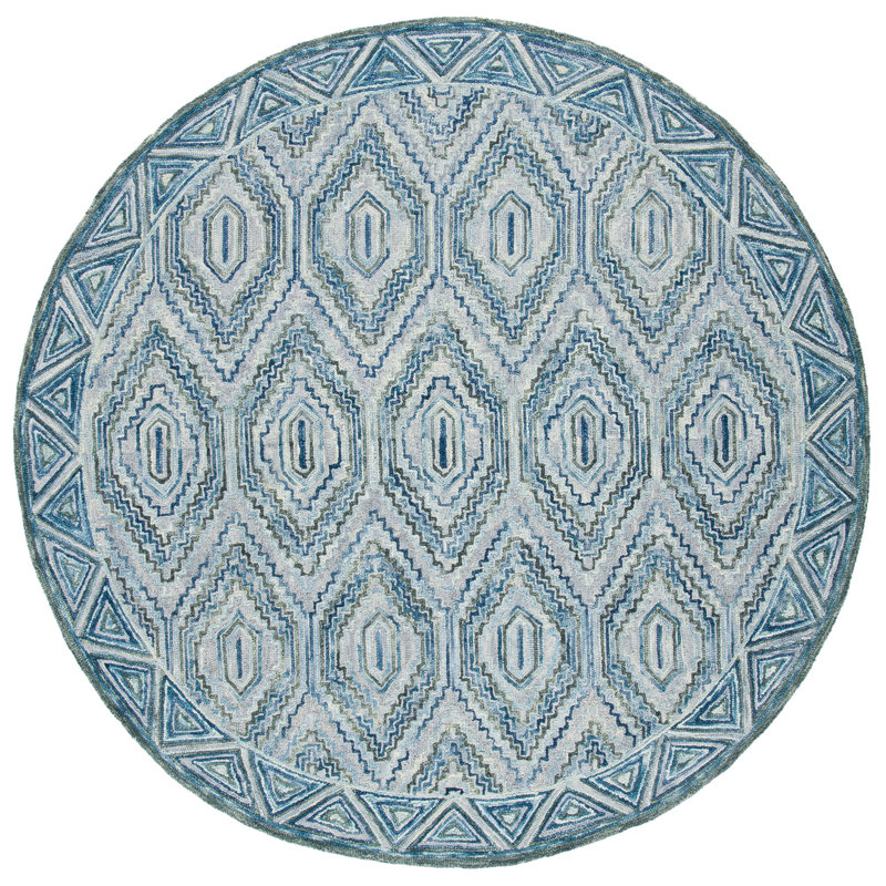 Deyoung Hand Tufted Wool Geometric Rug, Round 7'
