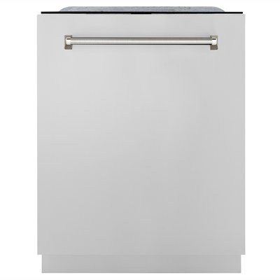 ZLINE Autograph 24 in. Auto Door Open 3rd Rack Dishwasher, 44dBa, Steel Panel & Nickel Helix Handle