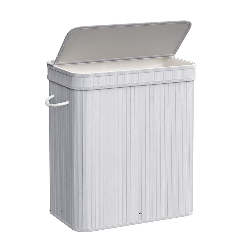 Bamboo Laundry Hamper with Handles, Grey