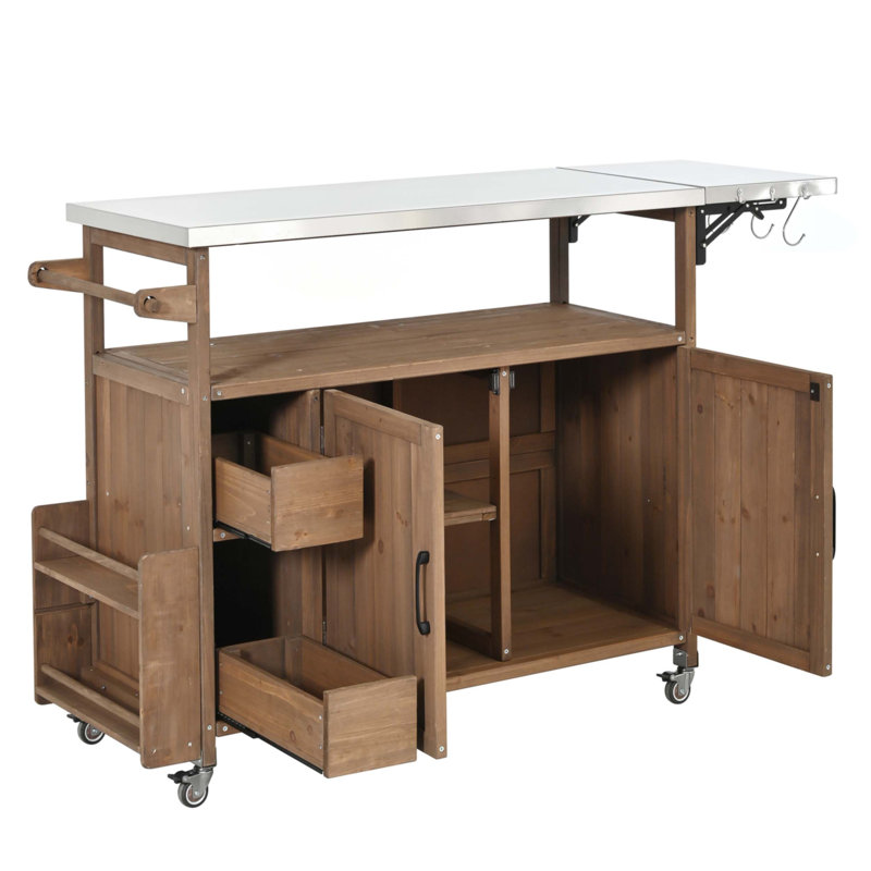54.33" Farmhouse Rolling Outdoor Kitchen Cart, Natural