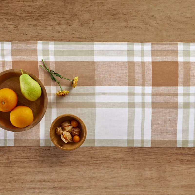 Fall Harvest Plaid - 100% Pure Linen Table Runner, 156" x 14"