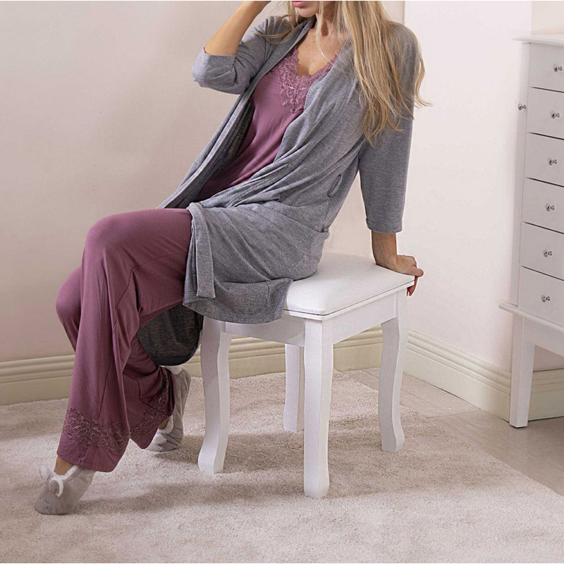 Vanity Stool Padded Makeup Chair Bench with Solid Wood Legs