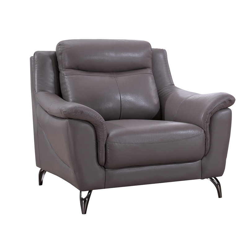 Groveson Upholstered Armchair, Upholstery Dark Tan Genuine Leather