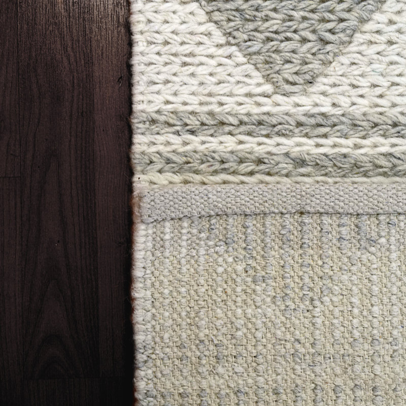 Tapis géométrique en laine touffeté à la main ivoire / gris, Rectangle de 5 pi x 8 pi
