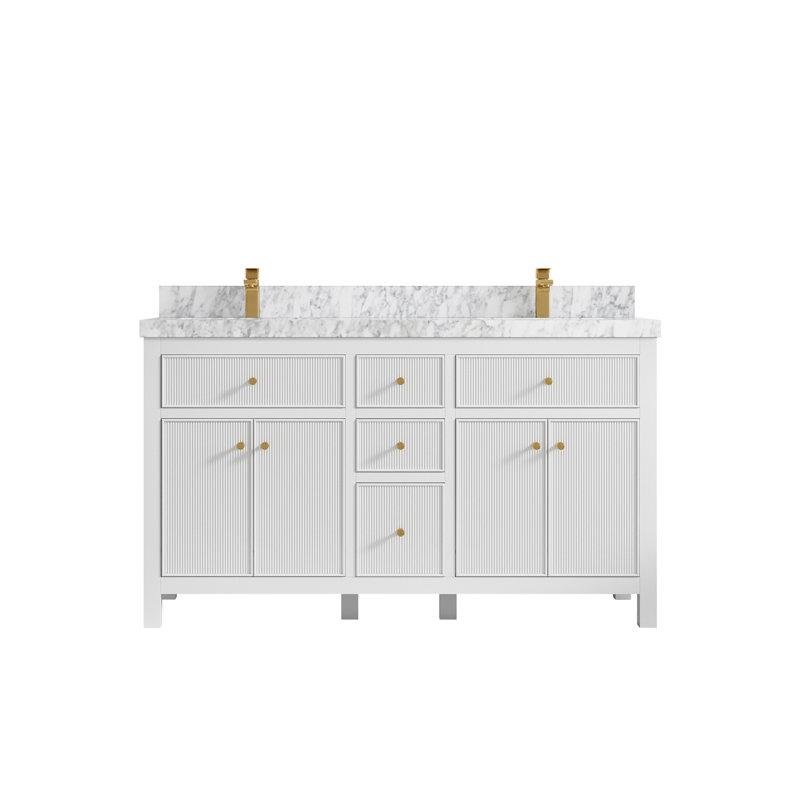 Meuble-lavabo double 60 po, Marbre de Carrare