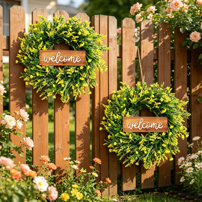 2 pièces couronne de lavande avec signe de bienvenue couronne de guirlande florale signe de bienvenue guirlande pour décoration de fête de mariage