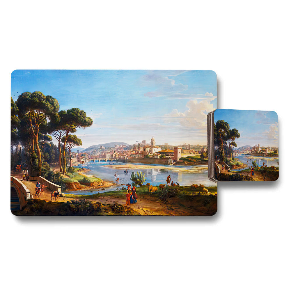 Scenic Landscape Placemat And Coaster Set With River City Artwork