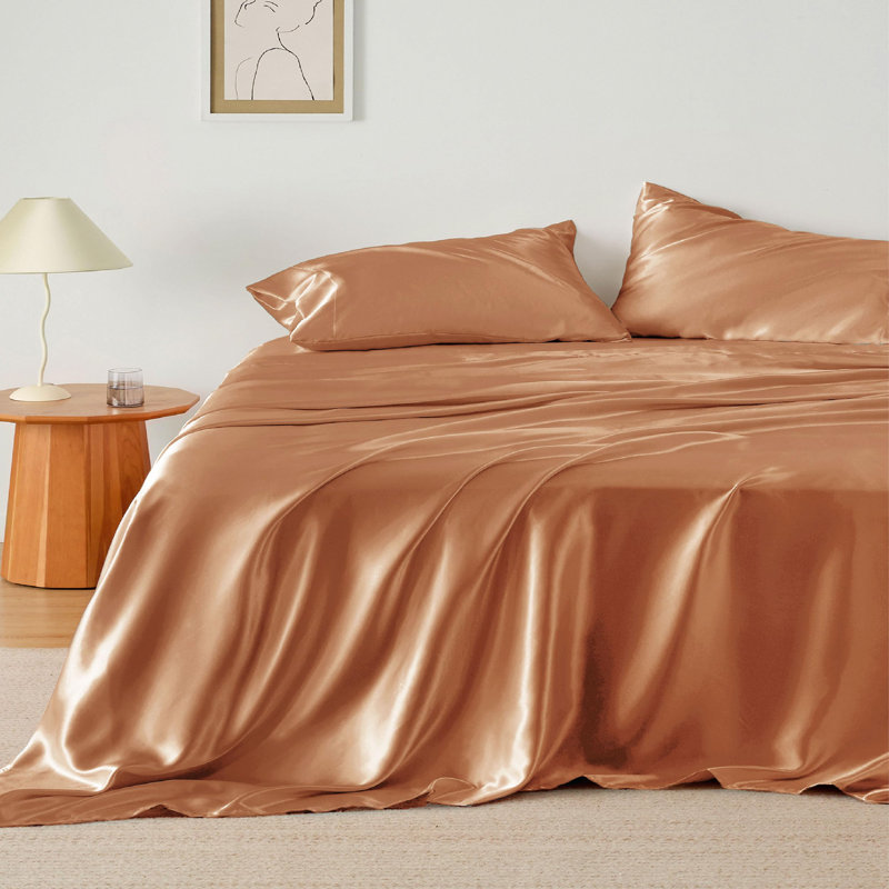 Bedsure Luxury Satin Sheet Set - Ultra Soft 4-Piece Bed Sheets, Wrinkle Free, Non-Fading, Queen, Petunia