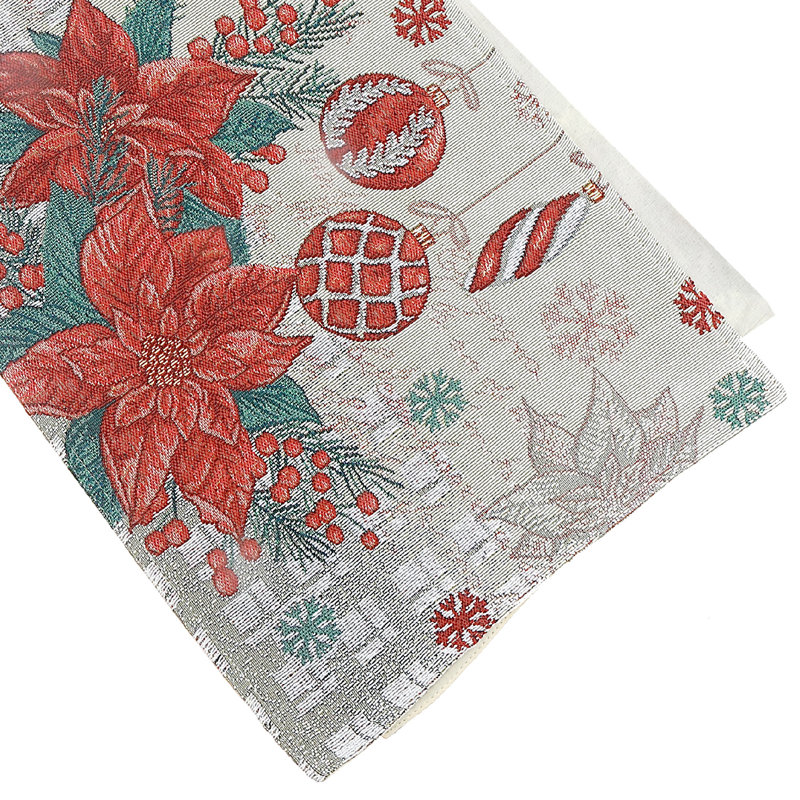 Tapestry Table Runner (Poinsettia & Ornaments) (54")